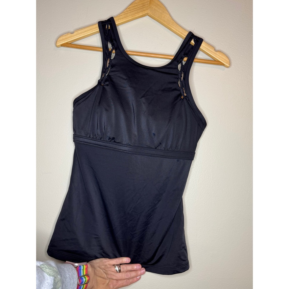 Athleta Black Braided Strap High Neck Tankini‎ Swim Top 34B/C
